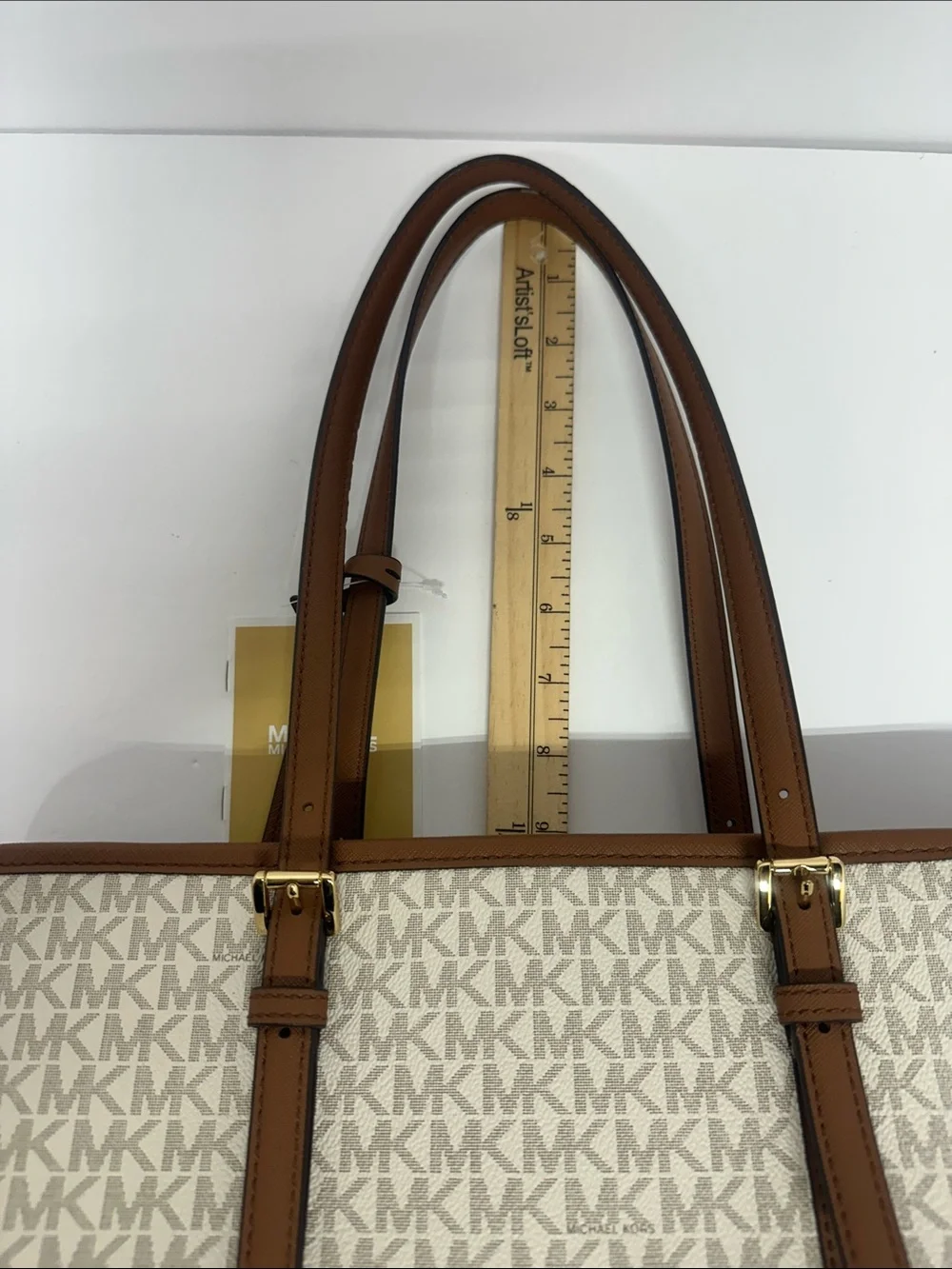 Michael Kors Beige Signature Canvas Tote with Brown Trim